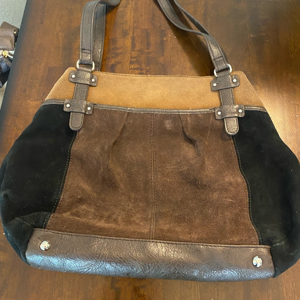 Genuine leather+suede hand bag